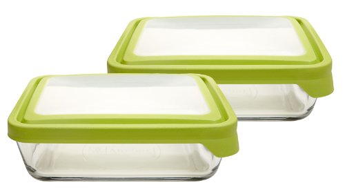 Product Cover Anchor Hocking 11-Cup Rectangular Food Storage Containers with Green TrueSeal Lids, Set of 2