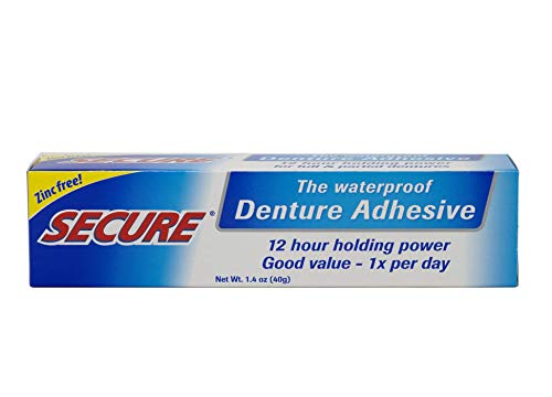 Product Cover Secure Waterproof Denture Adhesive - Zinc Free - Extra Strong Hold for Upper, Lower or Partials - 1.4 oz (Pack of 2)