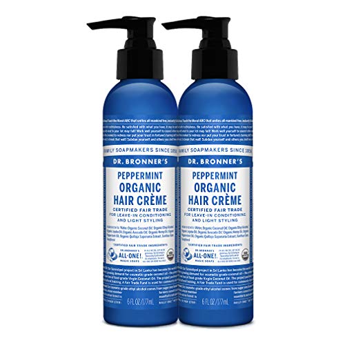 Product Cover Dr. Bronner's - Organic Hair Crème (Peppermint, 6 Ounce, 2-Pack) - Leave-In Conditioner and Styling Cream, Made with Organic Oils, Hair Cream Supports Shine and Strength, Nourishes Scalp, Non-GMO