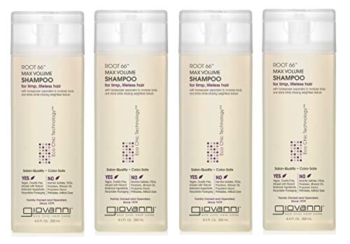Product Cover Giovanni Root 66 Max Volume Shampoo for Thin & Fine Hair, Sea Salt, Kiwi, Lightweight, Sulfate Free, No Parabens, Color Safe, 8.5 oz. (4 Pack)