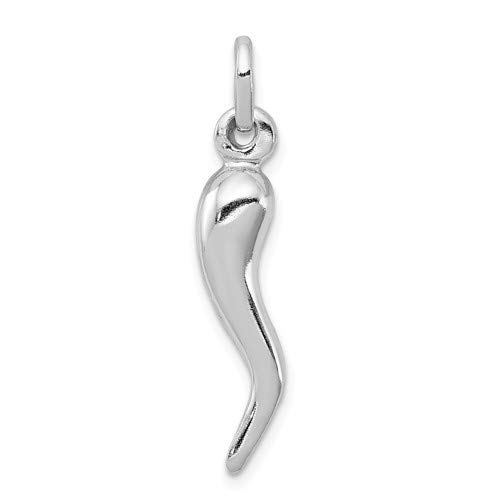 Product Cover JewelryWeb 925 Sterling Silver Italian Polished Rhodium Horn Cornicello Good Luck Charm Pendant (6mm x 30mm)