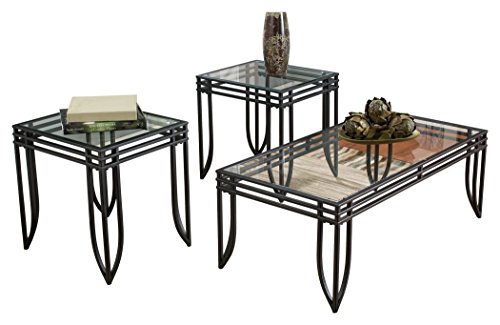 Product Cover Signature Design by Ashley - Exeter Glass Top 3 Piece Occasional Table Set, Black Finish