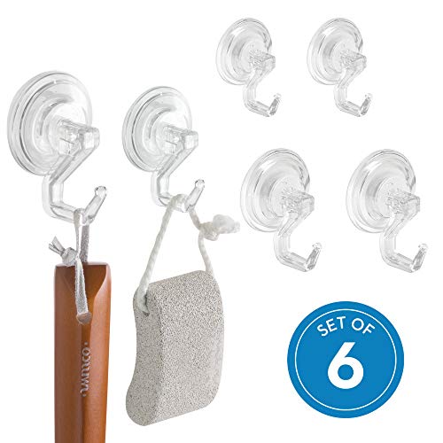 Product Cover iDesign Plastic Power Lock Suction Cup Hooks for Hanging Loofahs, Towels in Master, Guest, Kids' Bathroom, Set of 6, Clear