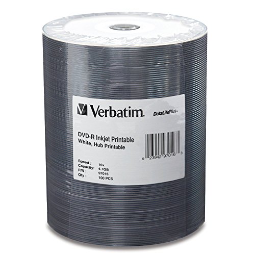 Product Cover Verbatim DVD-R 4.7GB 16X DataLifePlus White Inkjet Printable Surface, Hub Printable - 100pk Tape Wrap