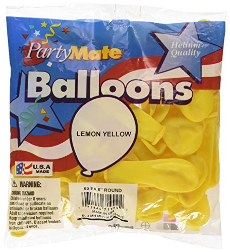 Product Cover PartyMate 71990 Made in the USA Royal Rich Color 5-Inch Latex Balloons, 50-Count, Lemon Yellow