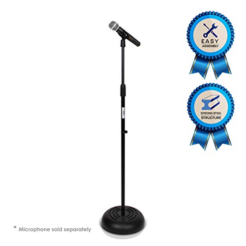 Product Cover Microphone Stand - Universal Mic Mount with Heavy Compact Base, Height Adjustable (2.8' - 5' ft.)- PMKS5
