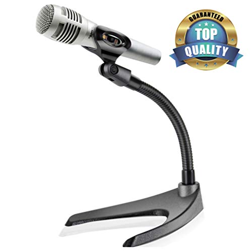 Product Cover Pyle Desktop Microphone Stand - Universal Tabletop Mic Holder w/ Flexible 8.2'' Inch Gooseneck Mount and Solid U Shape Base - Perfect for Table Desk or Counter - PMKS8