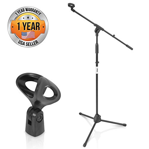 Product Cover Pyle Foldable Tripod Microphone Stand - Universal Mic Mount and Height Adjustable from 37.5'' to 65.0'' Inch High w/ Extending Telescoping Boom Arm Up to 28.0'' - Knob Tension Lock Mechanism PMKS3