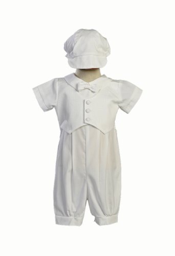 Product Cover Boy's Cotton Christening Baptism Romper with Pique Vest - Size XS (0-3 Month), White