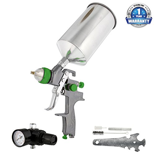 Product Cover TCP Global Professional Gravity Feed HVLP Spray Gun with a 2.0mm Fluid Tip, 1 Liter Aluminum Cup and Air Regulator
