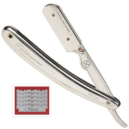 Product Cover Parker SR1 Stainless Steel Straight Edge Barber Razor and 5 Shark Super Stainless Blades