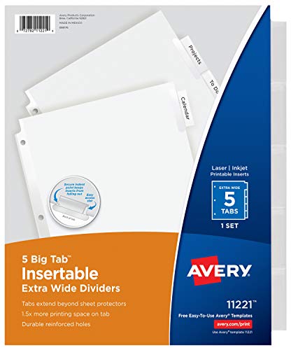 Product Cover Avery(R) Worksaver(R) Extra-Wide™ Insertable Tab Recycled Dividers, 5-Tab, Clear