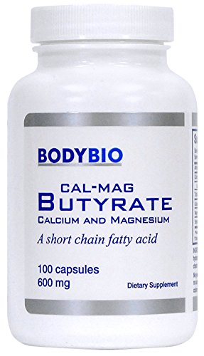 Product Cover BodyBio Butyrate with Calcium & Magnesium - Supports Healthy Digestion, Gut & Microbiome - Increases Leptin Production for Appetite Control - No Fillers or Additives - 100 Capsules