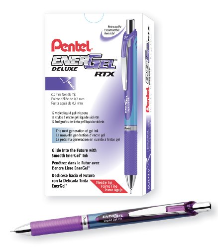 Product Cover Pentel EnerGel Deluxe RTX Retractable Liquid Gel Pen, Medium Line, Needle Tip, Violet Ink, Box of 12 (BLN77-V)