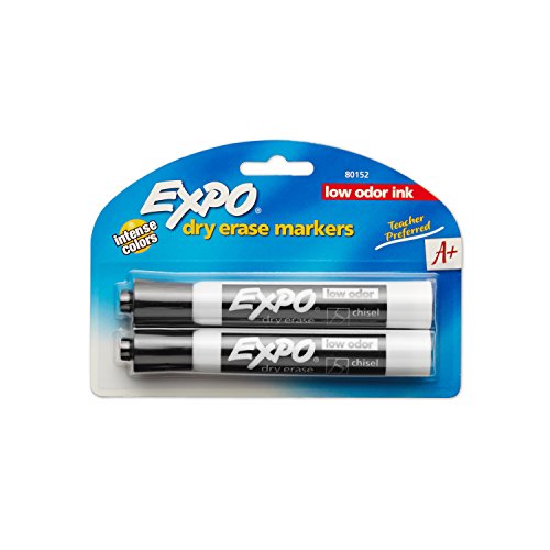 Product Cover EXPO Low Odor Dry Erase Markers, Chisel Tip, Black, 2 Pack