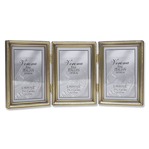 Product Cover Lawrence Frames 11435T Antique Gold Bead Hinged Triple Picture Frame, 3.5 by 5-Inch