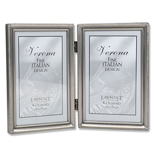 Product Cover Lawrence Frames Antique Pewter 4x6 Hinged Double Picture Frame - Bead Border Design