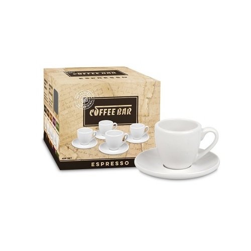 Product Cover Konitz Coffee Bar Espresso Cups and Saucers, 2-Ounce, White, Set of 4