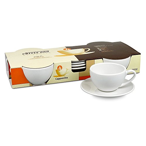 Product Cover Konitz Coffee Bar Cappuccino Cups and Saucers, 6-Ounce, White, Set of 4