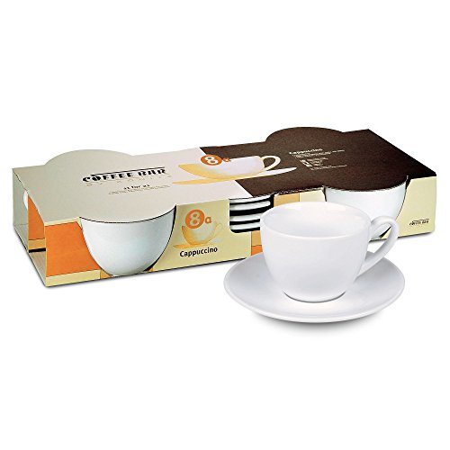 Product Cover Konitz Coffee Bar Coffee Cups and Saucers, 7-Ounce, White, Set of 4