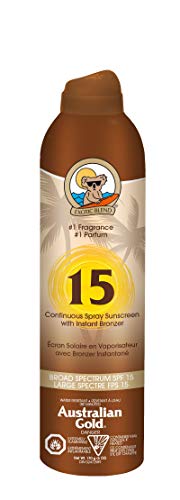 Product Cover Australian Gold Continuous Spray Sunscreen with Instant Bronzer, Immediate Glow & Dries Fast, Broad Spectrum, Water Resistant, SPF 15, 6 Ounce