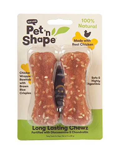 Product Cover Pet 'n Shape Long Lasting Chicken Chewz - Chicken Wrapped Rawhide -All Natural Dog Treat, 2 Bones, 4 Inch Long