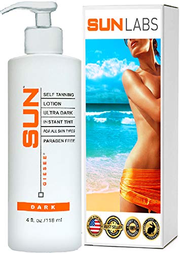 Product Cover Sun Self Tanning Lotion Ultra Dark Instant Tint - Dark (4 oz.) by Sun Laboratories Self Tanner - Natural Sunless Tanning Lotion, Body and Face for Bronzing and Golden Tan - Dark Sunless Bronzer