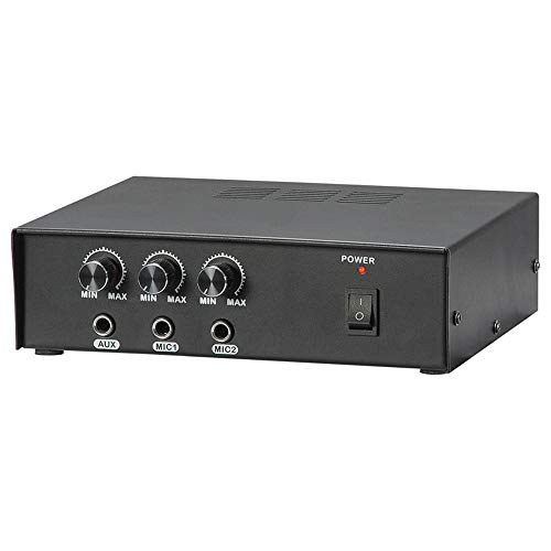 Product Cover Compact Mini Public Address Amplifier - 50W Home Power Audio Sound PA Receiver System W/ Aux, 2 Microphone Inputs, Independent Volume Control, Power Cable, for 4 to 8ohm Speakers - Pyle PMSA20