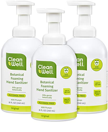 Product Cover CleanWell Botanical Foaming Hand Sanitizer, Original, 8 fl oz (3 PK) - Alcohol Free, Antibacterial, Kid Friendly, Plant-Based, Nontoxic, Cruelty Free, Moisturizing Formula, Pump Bottle