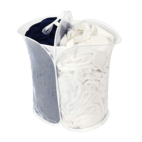 Product Cover Smart Design Mesh Pop Up 2 Compartment Laundry Sorter Hamper w/ Handles - Durable Fabric Collapsible Design - for Clothes & Laundry - Home Organization (Holds 4 Loads) (18 x 26 Inch) [White]