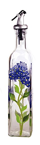 Product Cover Grant Howard Hand Painted Square Cruet with Pourer, Blue Hydrangeas, 16 oz, Blue