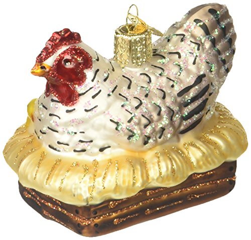Product Cover Old World Christmas Farm Animals Glass Blown Ornaments for Christmas Tree, Hen on Nest