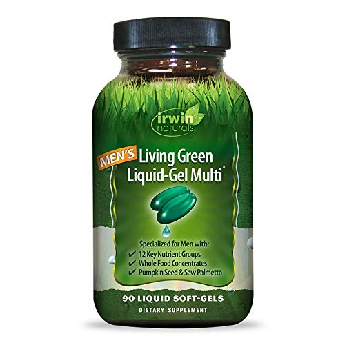 Product Cover Irwin Naturals Men's Living Green Liquid-Gel Multi - 70 Essential Nutrients, Full-Spectrum Vitamins, Wholefood Blend - Targeted Adrenal & Brain Support - 90 Liquid Softgels