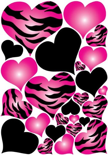 Product Cover Hot Pink Radial, Zebra Print Heart Wall Decals Stickers/Jungle Safari Hearts Wall Decor