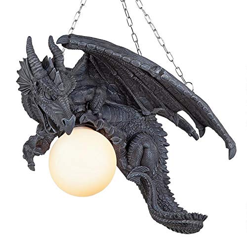 Product Cover Design Toscano Nights Fury Dragon Gothic Decor Hanging Light Fixture, 21 Inch, Greystone