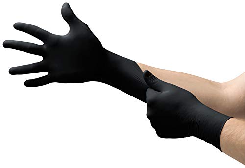 Product Cover Microflex MK-296 Black Disposable Nitrile Gloves, Latex-Free, Powder-Free Glove for Mechanics, Automotive, Cleaning or Tattoo Applications, Medical/Exam Grade, Size Medium, Box of 100 Units