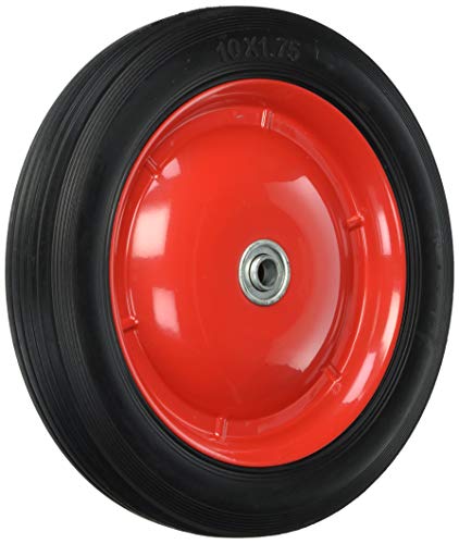 Product Cover Shepherd Hardware 9596 10-Inch Semi-Pneumatic Rubber Tire, Steel Hub with Ball Bearings, Ribbed Tread, 1/2-Inch Bore Centered Axle