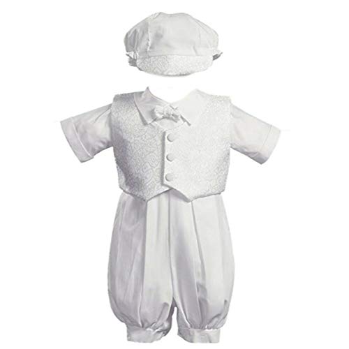 Product Cover White Poly Cotton Christening Baptism Romper Set with Vest and Hat - Size L (12-18 Month)