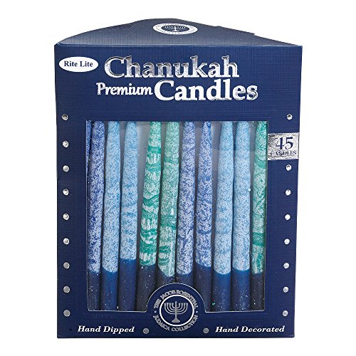 Product Cover Rite-Lite Judaica Hand-Dipped Shades of Blue 5 3/4-Inch Chanukah Candles, Box of 45