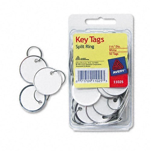 Product Cover Avery : Metal Rim Key Tags, Card Stock/Metal, White, 50 per Pack -:- Sold as 2 Packs of - 50 - / - Total of 100 Each