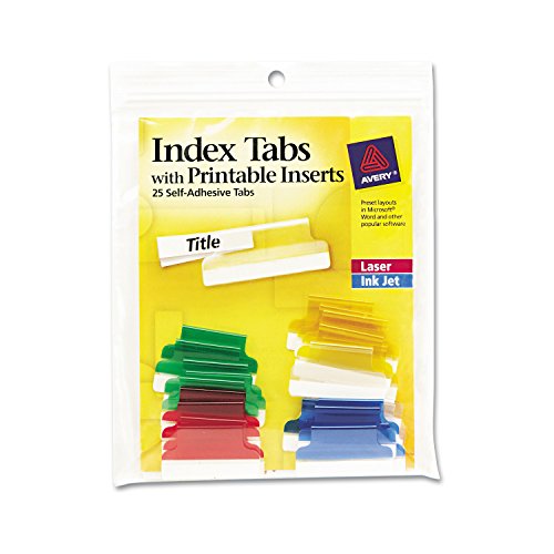 Product Cover Avery 16219 Insertable Index Tabs with Printable Inserts, 1, Assorted Tab (Pack of 25), Assorted: Blue, Clear, Green, Red, Yellow