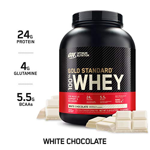 Product Cover OPTIMUM NUTRITION GOLD STANDARD 100% Whey Protein Powder, White Chocolate, 5 Pound (Packaging May Vary)