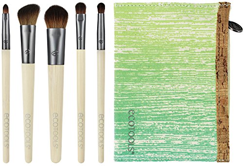 Product Cover EcoTools 6 Piece Essential Eye Brush Set, Includes: Large Shadow, Angled Crease, Petite Eye Shading, Liner Smudge and Eye Liner Brushes, and Cosmetic Bag, Cruelty Free