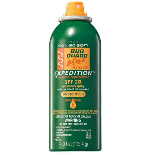 Product Cover Avon Skin So Soft Plus IR3535 Expedition Unscented Bug Spray SPF 28 Green Can Sports Camping