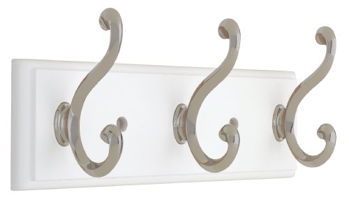 Product Cover Liberty Hardware 129854 10-Inch Hook Rail/Coat Rack with 3 Scroll Hooks, White and Satin Nickel