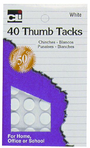 Product Cover Charles Leonard Thumb Tacks, On Safety Cards, Painted White, 40-Pack (83535)