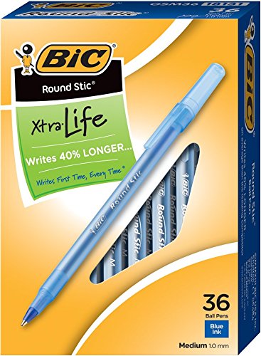Product Cover BIC Round Stic Xtra Life Ballpoint Pen, Medium Point (1.0mm) -- Box of 36 Blue Pens