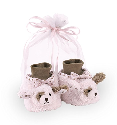 Product Cover Bearington Baby Wiggles Plush Stuffed Animal Pink Puppy Dog Sock Top Slipper Booties