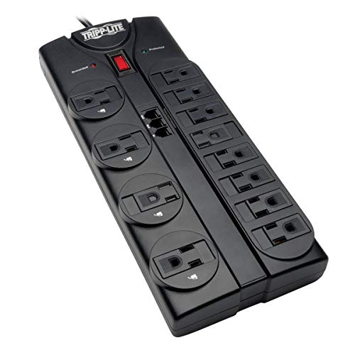 Product Cover Tripp Lite 12 Outlet Surge Protector Power Strip, 8ft Cord, Right-Angle Plug, Tel/Modem Protection, RJ11, 150,000 Insurance (TLP1208TEL)