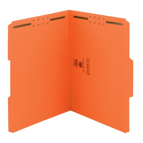 Product Cover Smead Fastener File Folder, 2 Fasteners, Reinforced 1/3-Cut Tab, Letter Size, Orange, 50 per Box (12540)